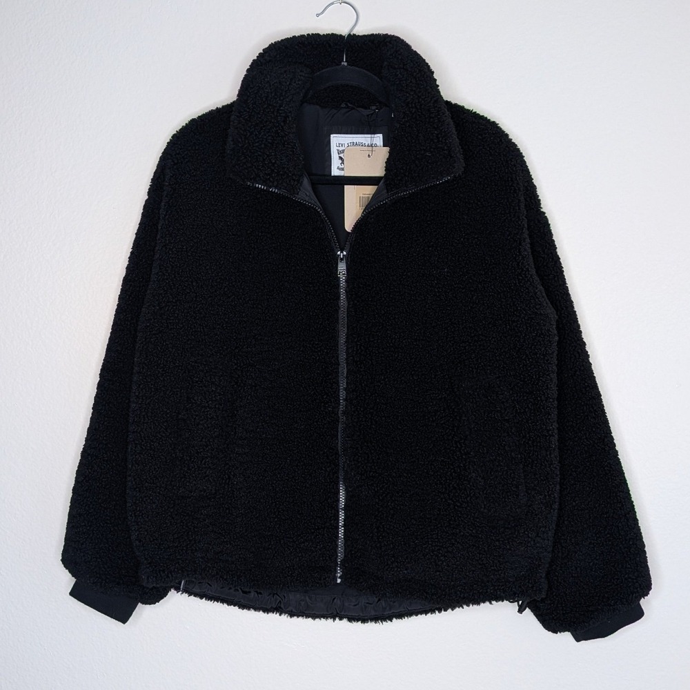 Levis Womens Sherpa Fleece Full Zip Jacket Black LW2OS533 Size S NWT